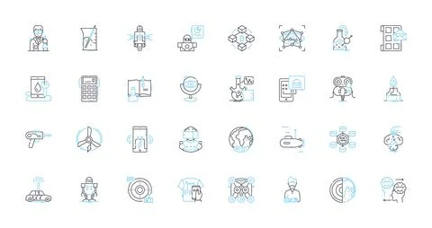 Computerized systems linear icons set. Automation, Artificial intelligence Stock Illustration