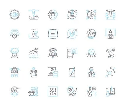 Computerized systems linear icons set. Automation, Artificial intelligence 스톡 일러스트