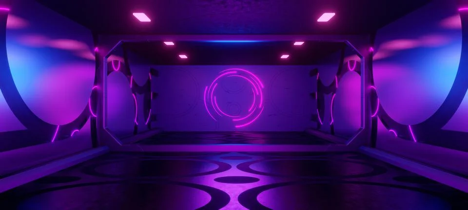 Computerized Technology Hall Or Corridor Glow Lighting with Dark Orchid Color Stock Illustration