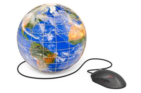 Computermaus mit Erdkugel Globales Internet-Konzept, 3D-Rendering Computer... Stock Photos