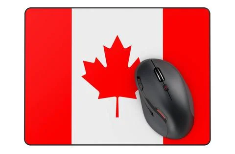 Computermaus und Mauspad mit kanadischer Flagge, 3D-Rendering Computer mou... Stock Photos