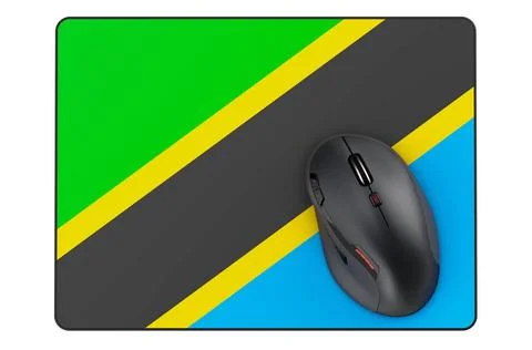 Computermaus und Mauspad mit tansanischer Flagge, 3D-Rendering Computer mo... Stock Photos