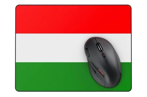 Computermaus und Mauspad mit ungarischer Flagge, 3D-Rendering Computer mou... Stock Photos