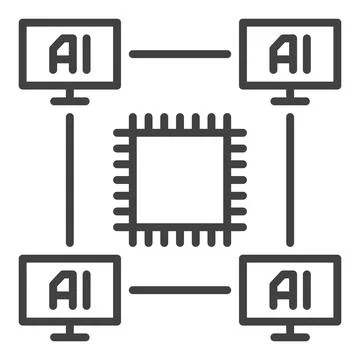 Computers with AI Chip vector Artificial Intelligence Technology outline ic.. Illustrazione stock