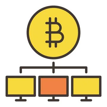 Computers and Bitcoin sign vector Decentralized Cryptocurrency colored icon.. Stock Illustration