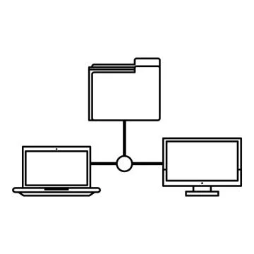 Computers and documents folder in black and white Illustrazione stock