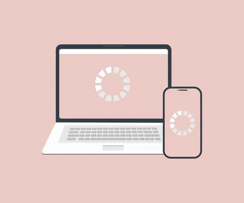 Computers and phone syncing folder and files. Stock Illustration