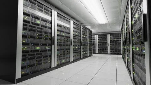 Computers and servers in datacenter. Data storage and cloud services concept. Stock Photos