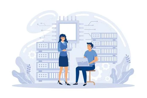 Computers and software Computer lab, system administration, troubleshooting.. Stock Illustration