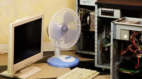 Computers are hot, that's a problem. The system blocks are open, Stock Photos