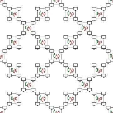 Computers with candlestick chart vector online trading thin line seamless p.. Illustrazione stock