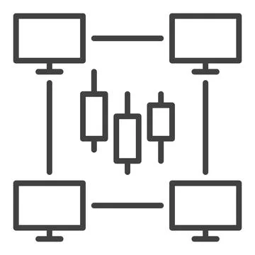Computers with candlestick chart vector online trading thin line icon or symb Stock Illustration