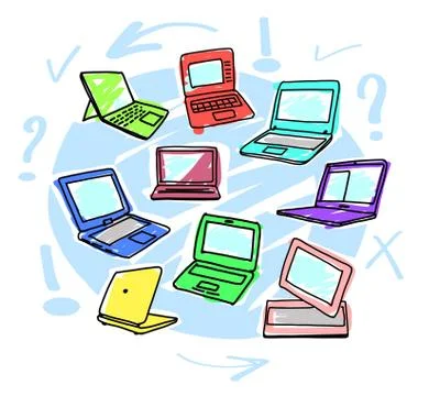 Computers for children vector. Choosing a gadget. Stock Illustration