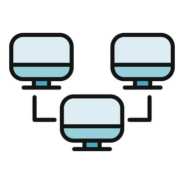 Computers communicating in a network line icon illustration Illustrazione stock