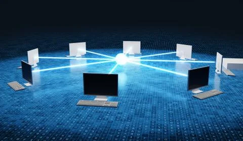 Computers conected to network. Internet and networking concept. 3D rendered i Illustrazione stock