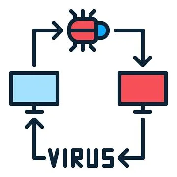 Computers connected with Viruses and bugs vector colored icon or logo element Illustrazione stock