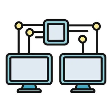 Computers connecting to network hub for data transfer Stock Illustration