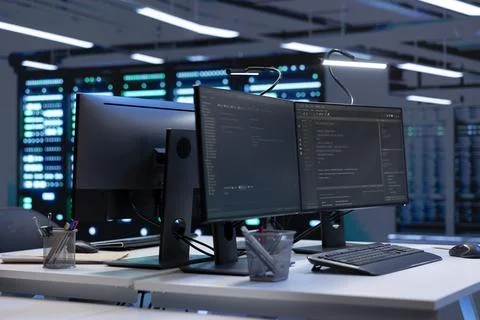 Computers in data center facility used for managing rackmounts energy Stock Photos