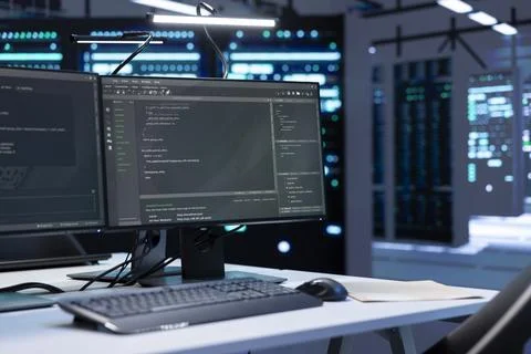 Computers in data center facility used for managing rackmounts energy 스톡 사진