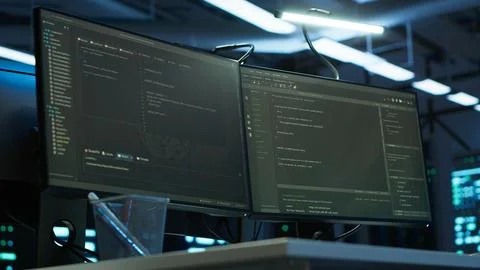 Computers in data center facility used for managing rackmounts Foto stock