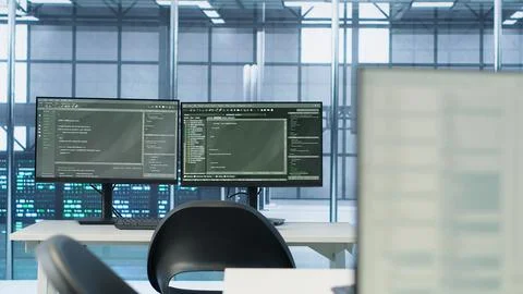 Computers in empty data center facility managing servers energy consumption Stock Photos