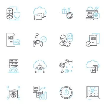 Computers linear icons set. Software, Hardware, Programming, Internet, Nerking Stock Illustration