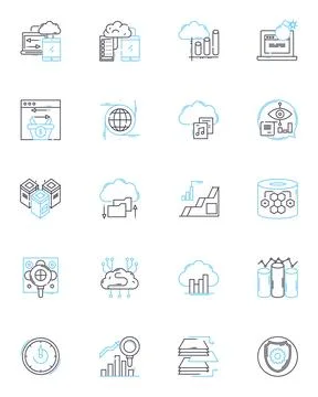 Computers linear icons set. Software, Hardware, Programming, Internet, Nerking Illustration