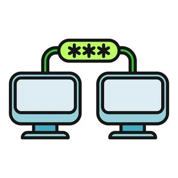 Computers linking with a secure password protecting data transfer Illustrazione stock