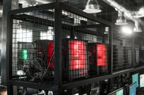 Computers in modern computer club for gamers and peoples who love playing games. Stock Photos