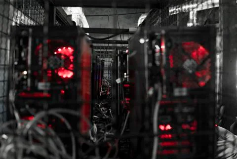 Computers in modern computer club for gamers and peoples who love playing games. Stock Photos