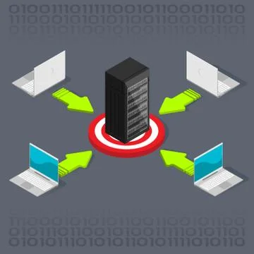 Computers send a request to the server Stock Illustration