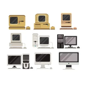 Computers set, PC evolution from obsolete to modern vector Illustrations on a 스톡 일러스트