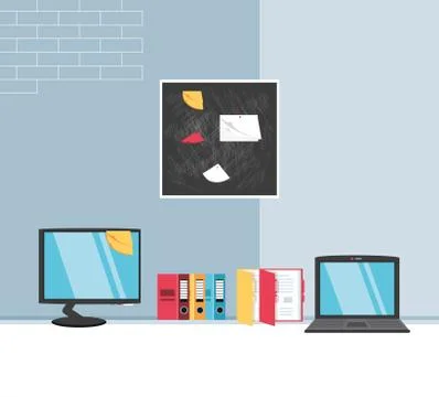 Computers with supplies office in the workplace 스톡 일러스트