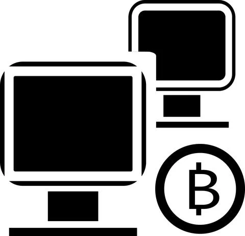Computers that transmit information to Bitcoin. A vector image isolated on a Stock Illustration