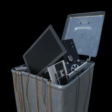 Computers in a trash bin on a white background Stock Illustration