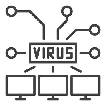 Computers with Virus vector PC network linear icon or symbol Stock Illustration