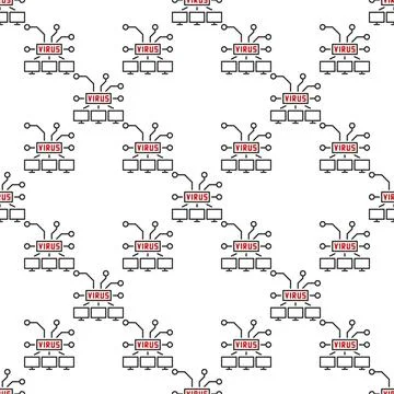 Computers with Virus vector PC network linear seamless pattern Stock Illustration