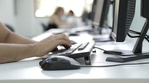 Computers workstations obelique side view Stock Footage 54942237