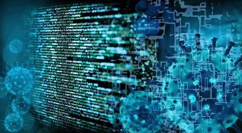 Computervirus und Pprogrammcode Programmcode mit Viren und abstraktem Tech... Stock Photos