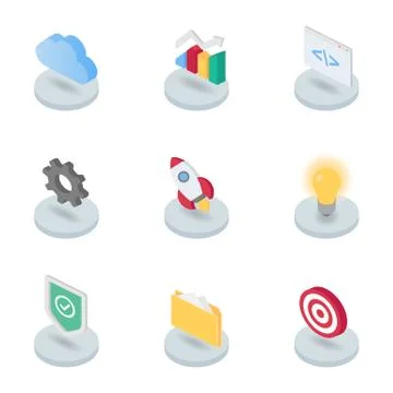 Computing and data isometric icons set Illustrazione stock