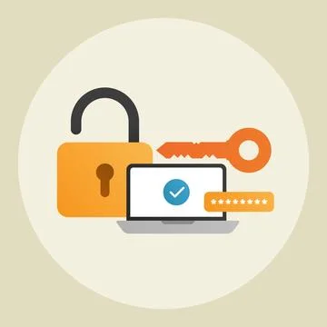 Computing and Data Security Minimalist Illustration with Lock, Key イラスト素材