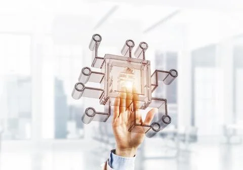 Computing and innovation concept with chip icon. Mixed media Stock Photos