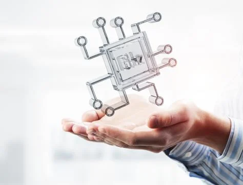 Computing and innovation concept with chip icon. Mixed media 스톡 사진