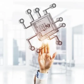 Computing and innovation concept with chip icon. Mixed media 스톡 사진