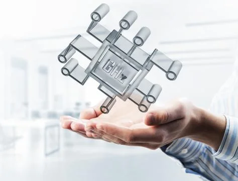 Computing and innovation concept with chip icon. Mixed media 写真素材