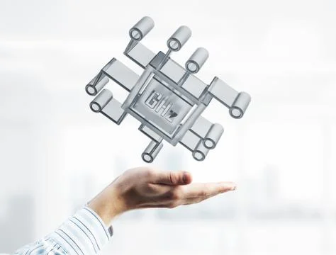 Computing and innovation concept with chip icon. Mixed media 스톡 사진