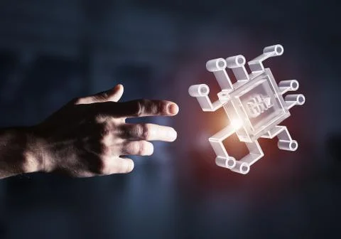 Computing and innovation concept with chip icon. Mixed media 库存照片