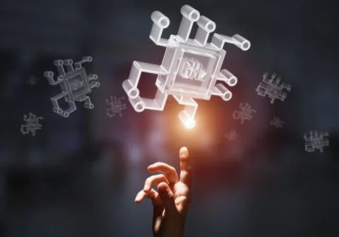 Computing and innovation concept with chip icon. Mixed media 写真素材