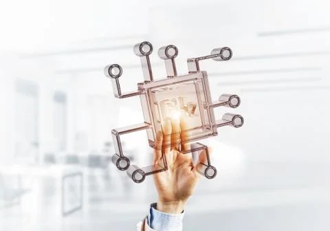 Computing and innovation concept with chip icon. Mixed media 写真素材