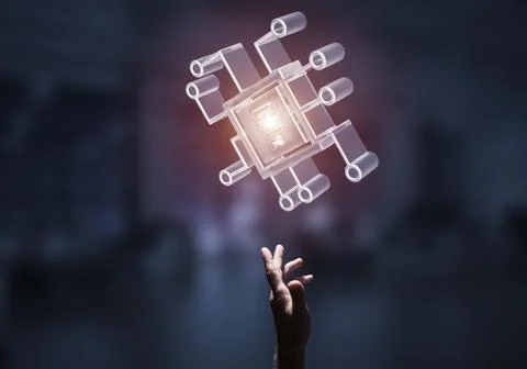 Computing and innovation concept with chip icon. Mixed media 스톡 사진